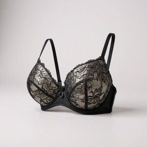 FELINA Size 34C Gorgeous Black Lace Bra Mesh Ruched Straps R$45